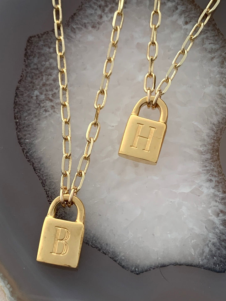 Initial Padlock Necklace the Lock Initial Pendant Necklace 