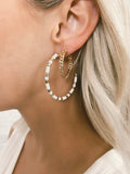 Beaded Hoop Earrings White